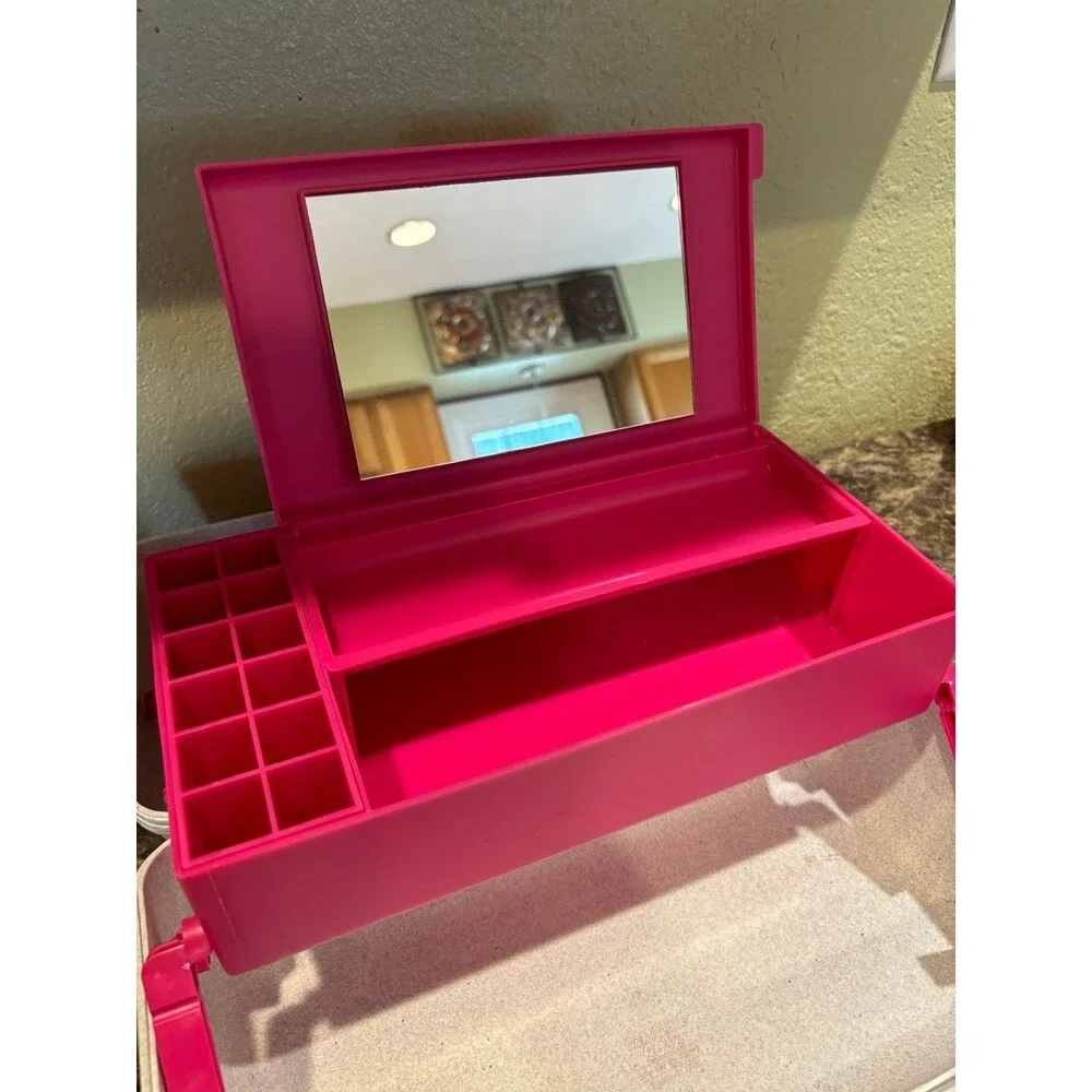 Vintage CABOODLES Case Large Grey Makeup Train Storage Box Mirror 2632 Speckled